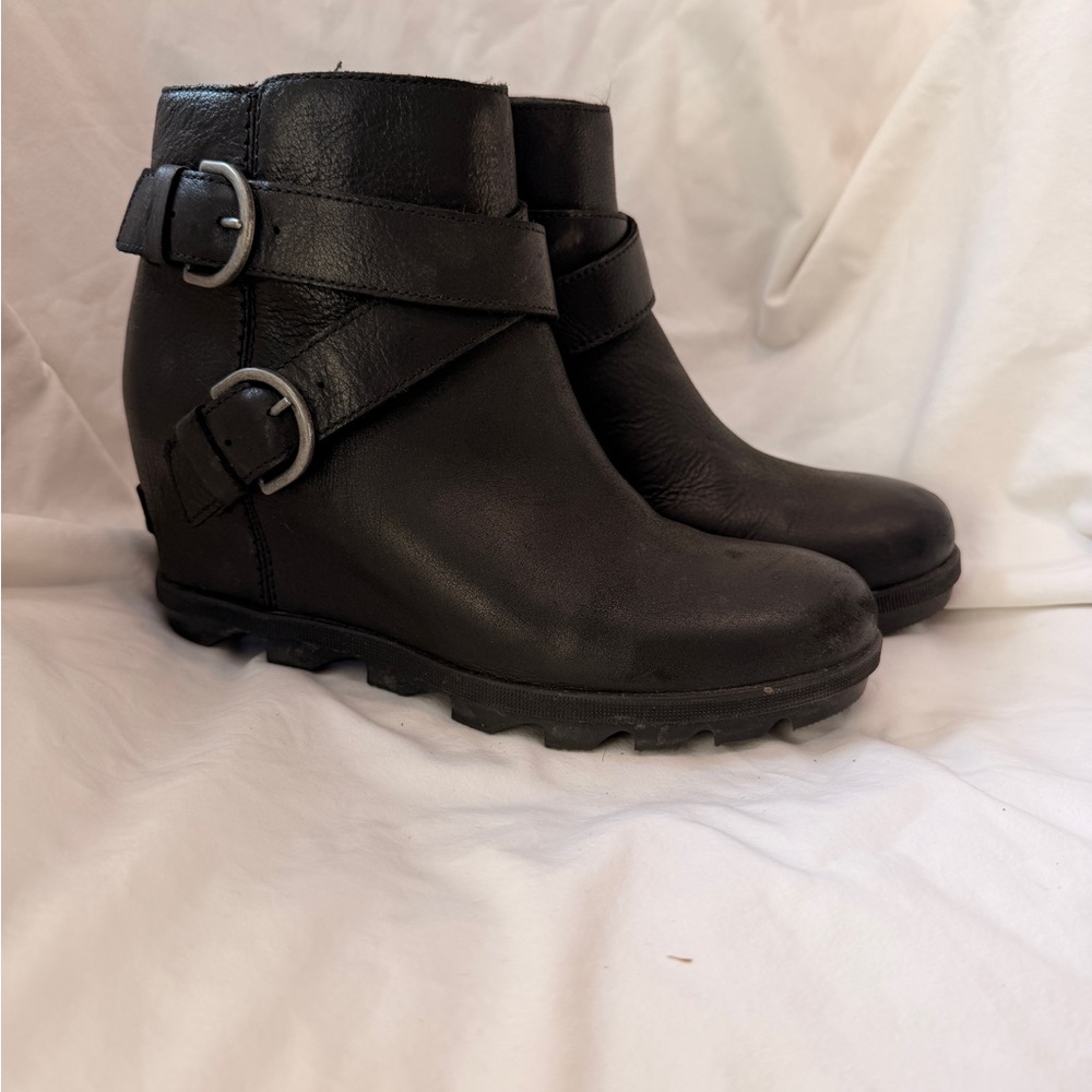 Sorel Black Ankle Boots with Buckle Detail